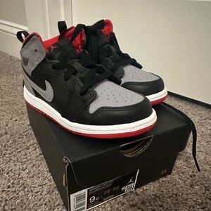 Jordan 1 Mid- Kids Sneakers - Black, Gray, Red